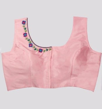 Light Pink Hand Embroidered Round Neck Blouse-RKFWW06