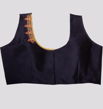  Navy Blue Hand Embroidered Round Neck Ladies Blouse-RKFWW10