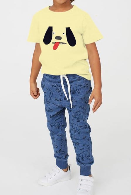 Cute Puppy handmade applique/Paint detail half sleeve T-Shirt-RKFCBT008