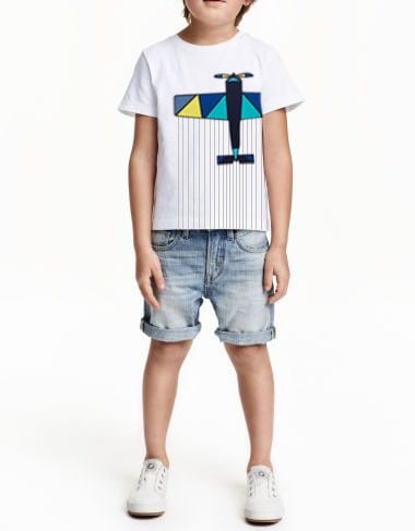 White Airplane handmade applique/painted and threadwork details white short sleeve T-Shirt-RKFCBT007