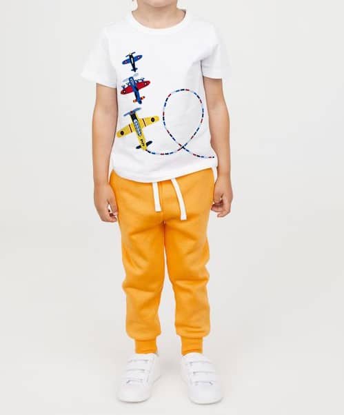 Airplane hand-made applique /painted and thread embroidered half sleeve White T-Shirt-RKFCBT005