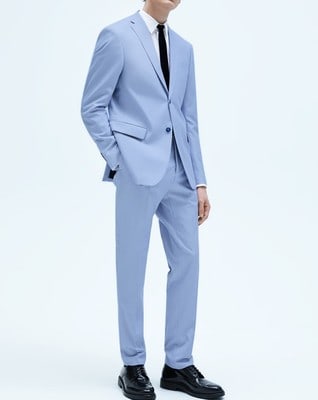 Men Light Blue Single-Breasted Slim-Fit 2-Piece Suit-RKFCMS004