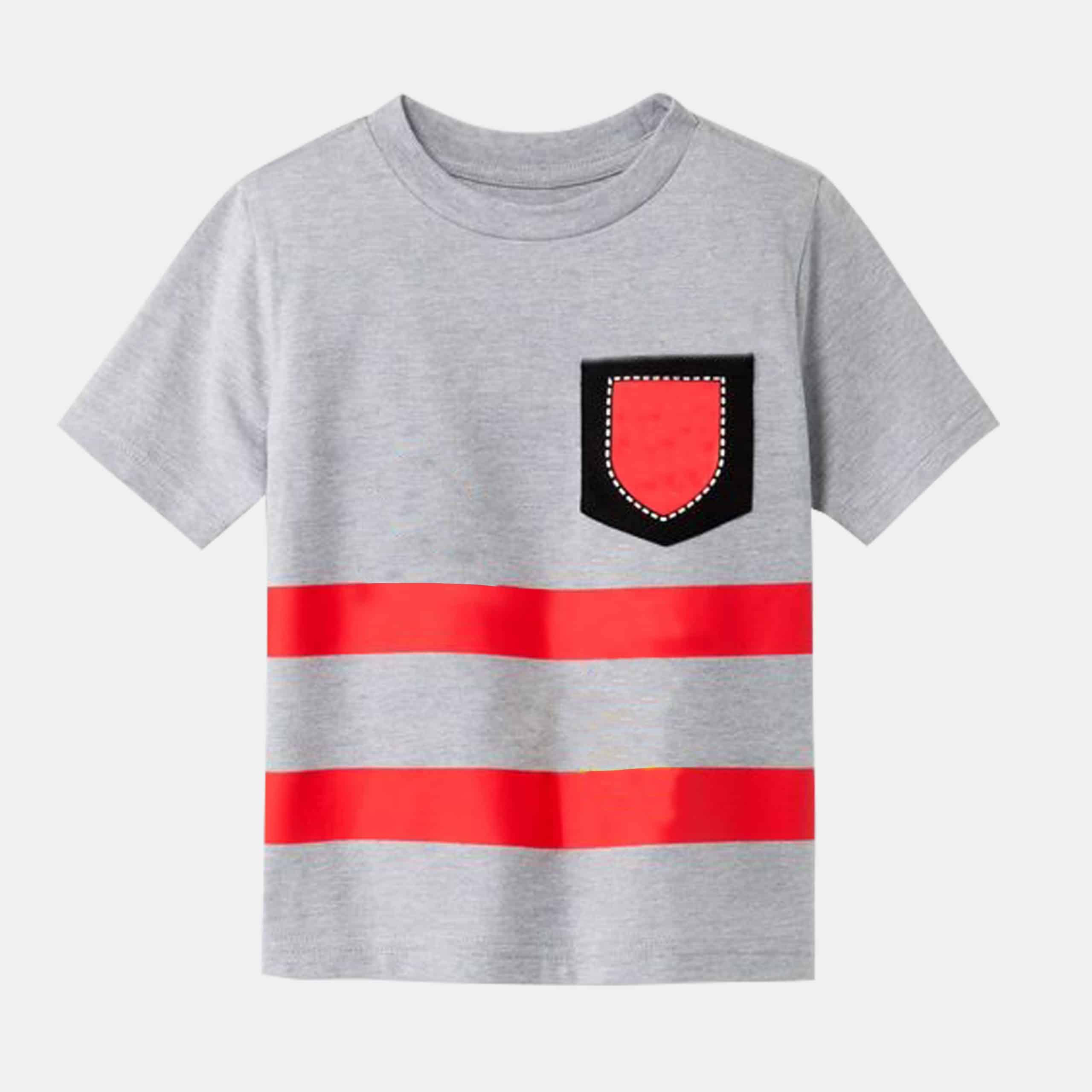 BOYS SOLID GREY COLOR BLOCK T-SHIRT WITH STRIPE-RKFCW76
