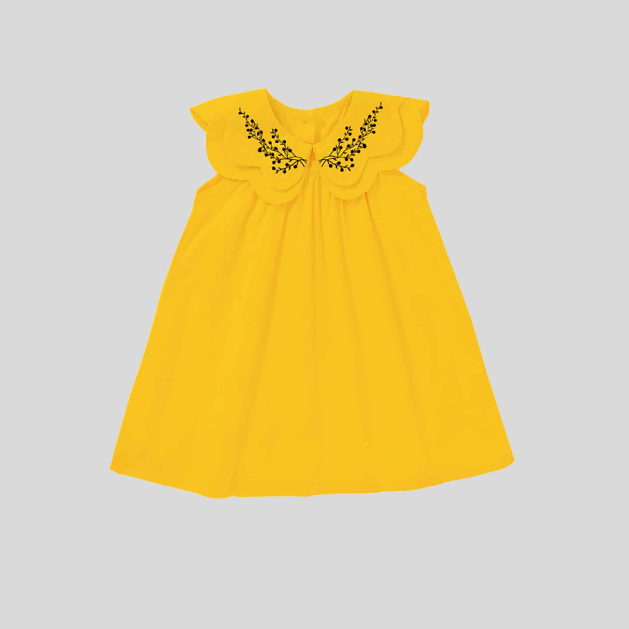 Yellow variation peter pan collar dress with floral print-RKFCW126