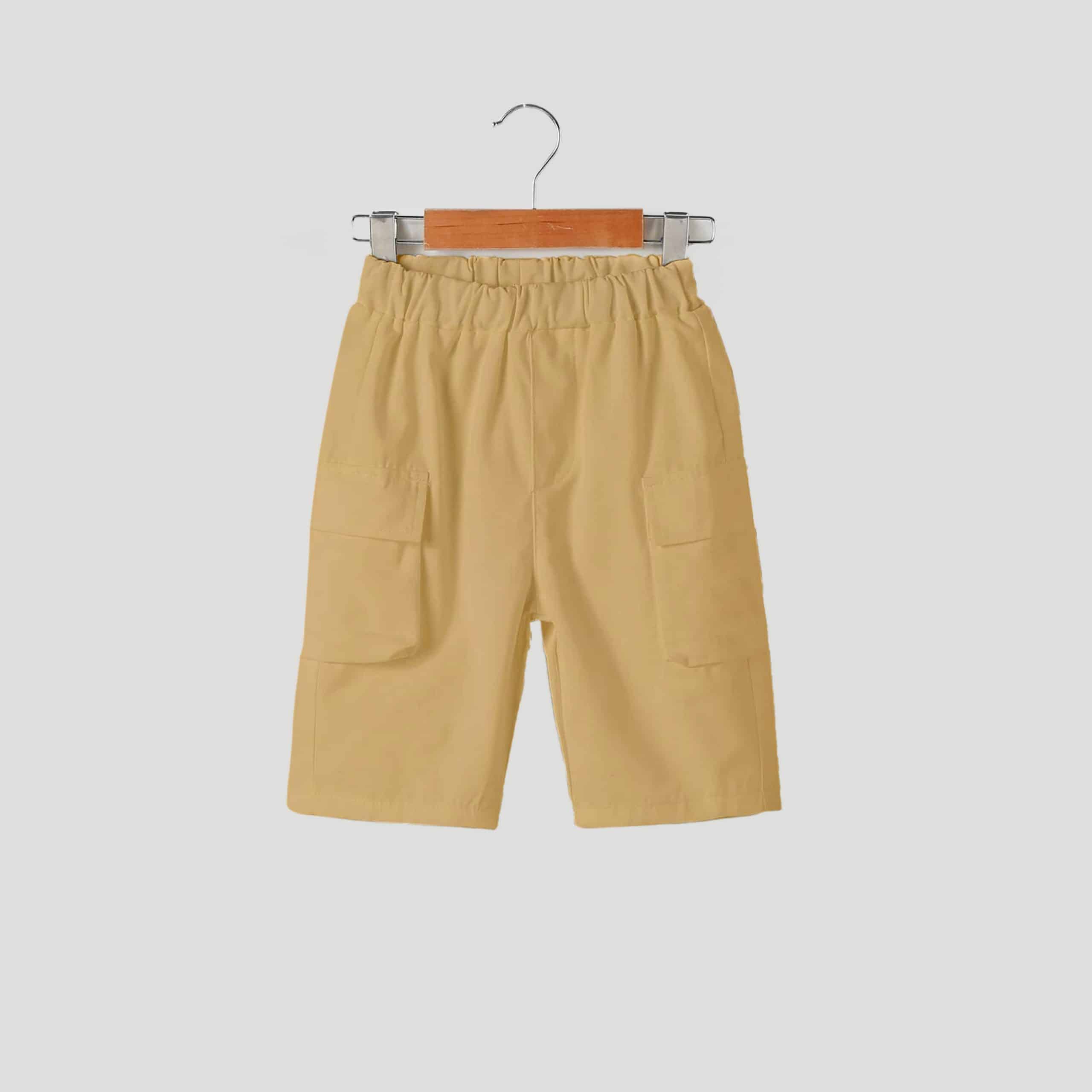 Boys Cream Elastic Waist Flap Pocket knee length Pants-RKFCBS017