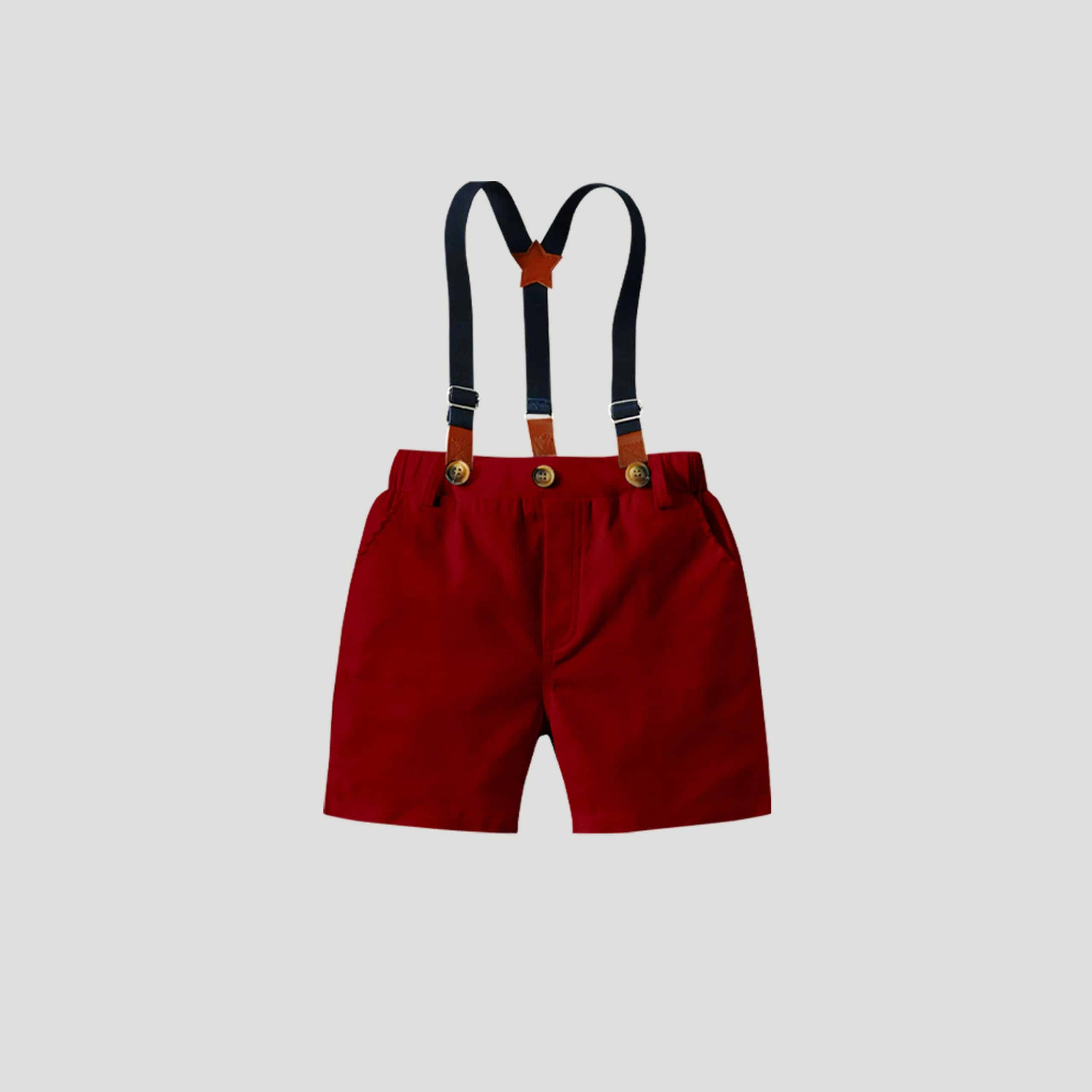 Boys Maroon Slant Pocket Suspender Shorts-RKFCBS015