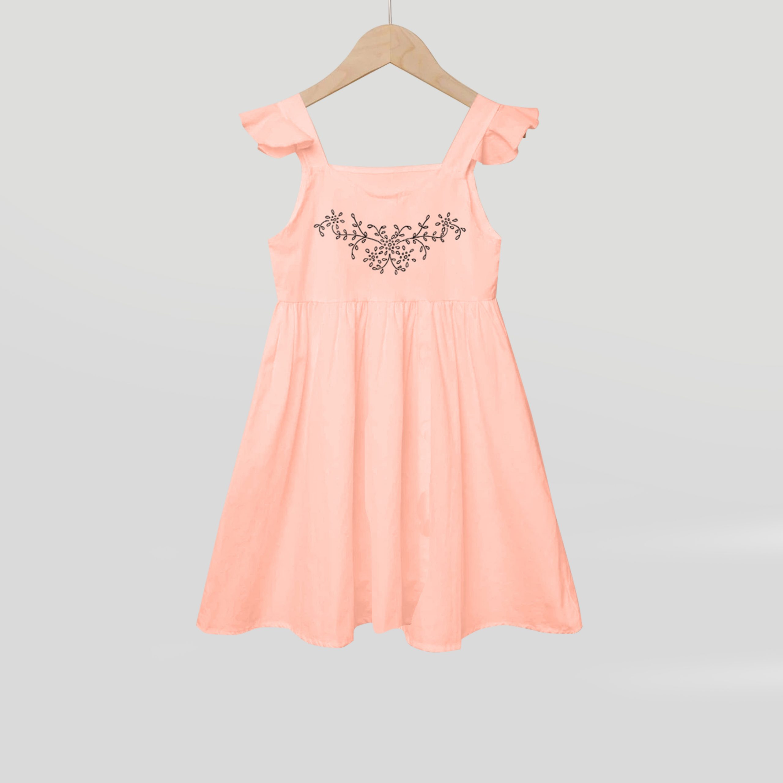Light peach dress with strip frills and beautiful floral print-RKFCW105