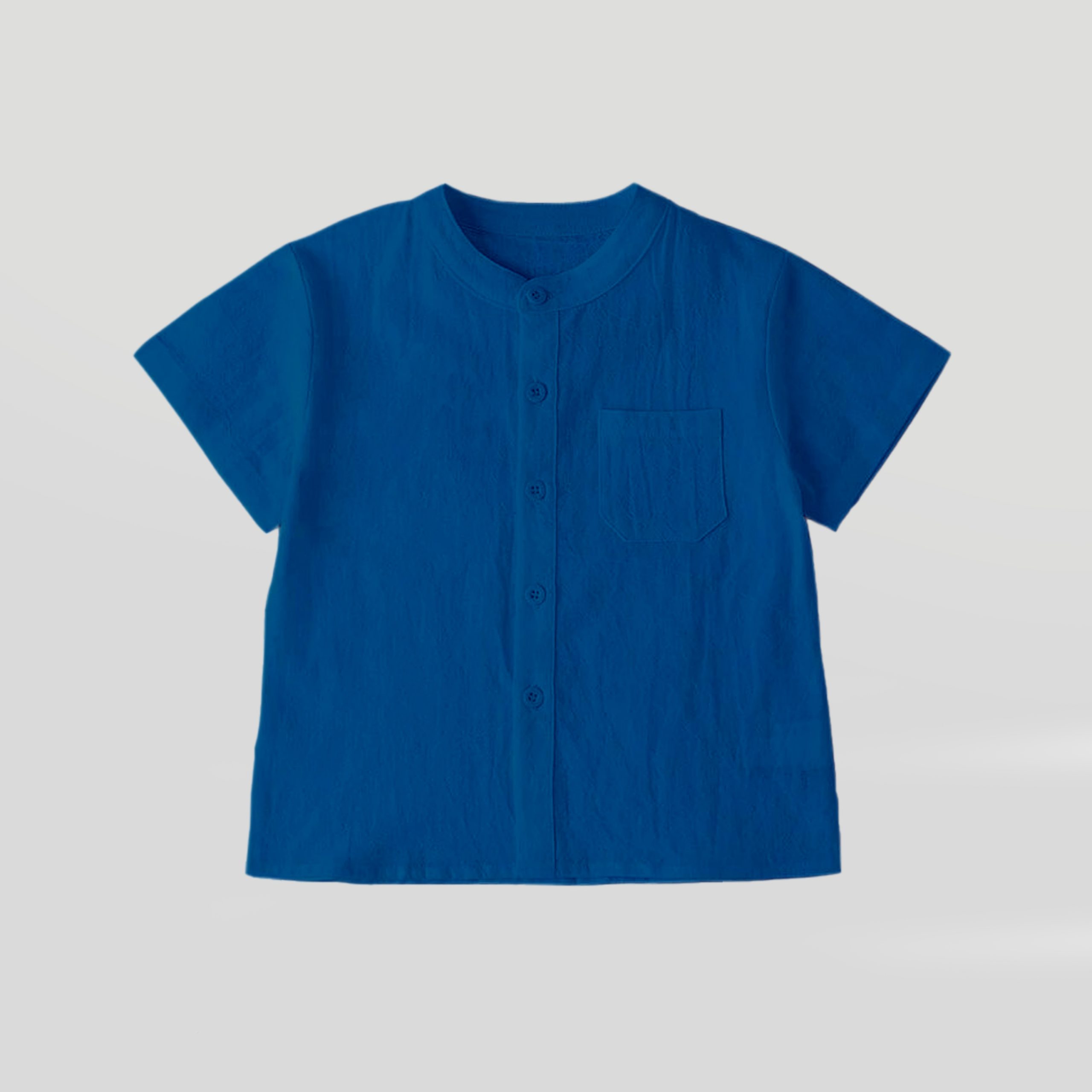 Boys Blue Mock Neck Single Breasted Shirt-RKFCW107