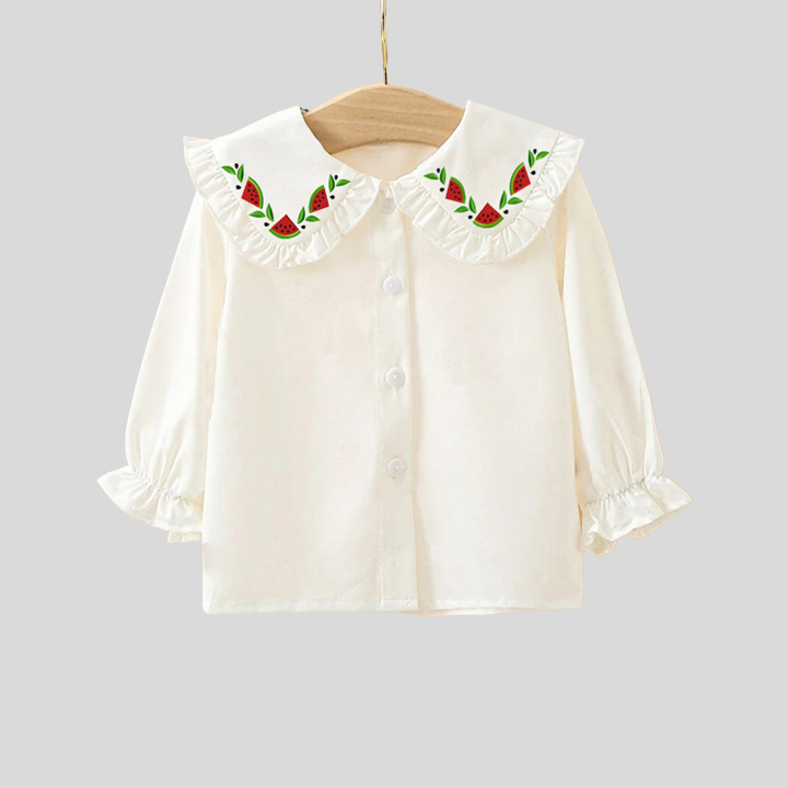 Girls white peter pan T-shirt with watermelon print-RKFCW134