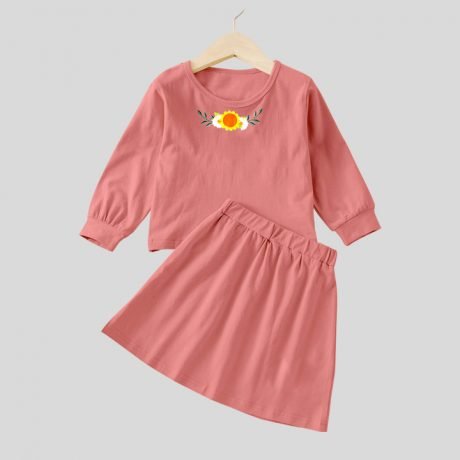 Girls baby pink floral top and a-line skirt-RKFCW135