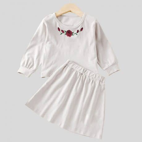 Grils white floral top and a-line skirt-RKFCW137