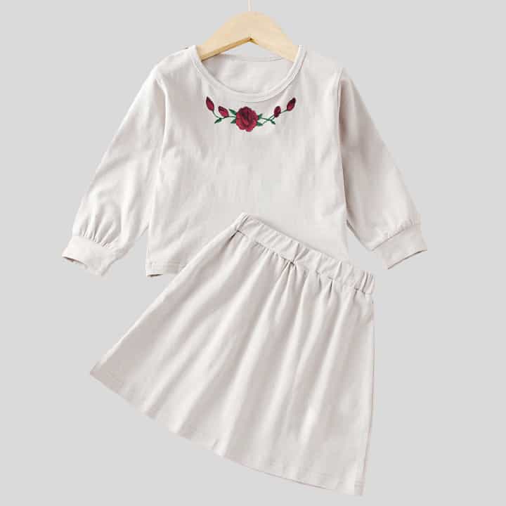 Grils white floral top and a-line skirt-RKFCW137