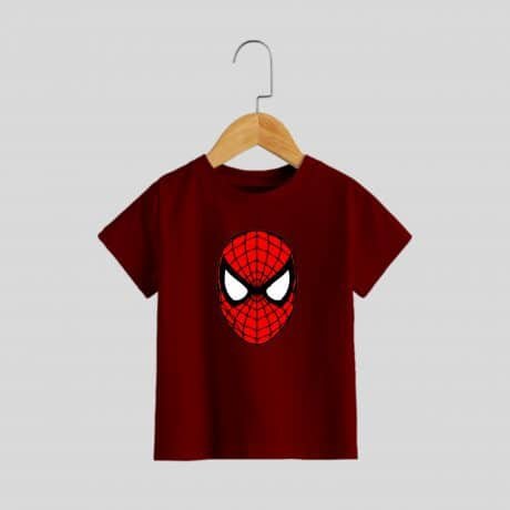 Boys Maroon Spiderman Print Tee-RKFCW177