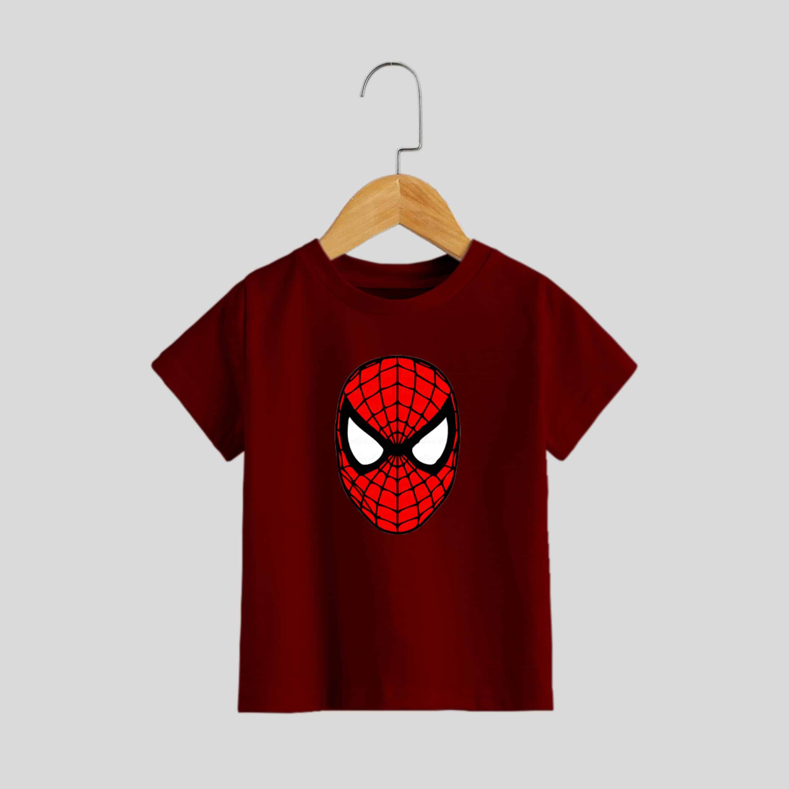 Boys Maroon Spiderman Print Tee-RKFCW177
