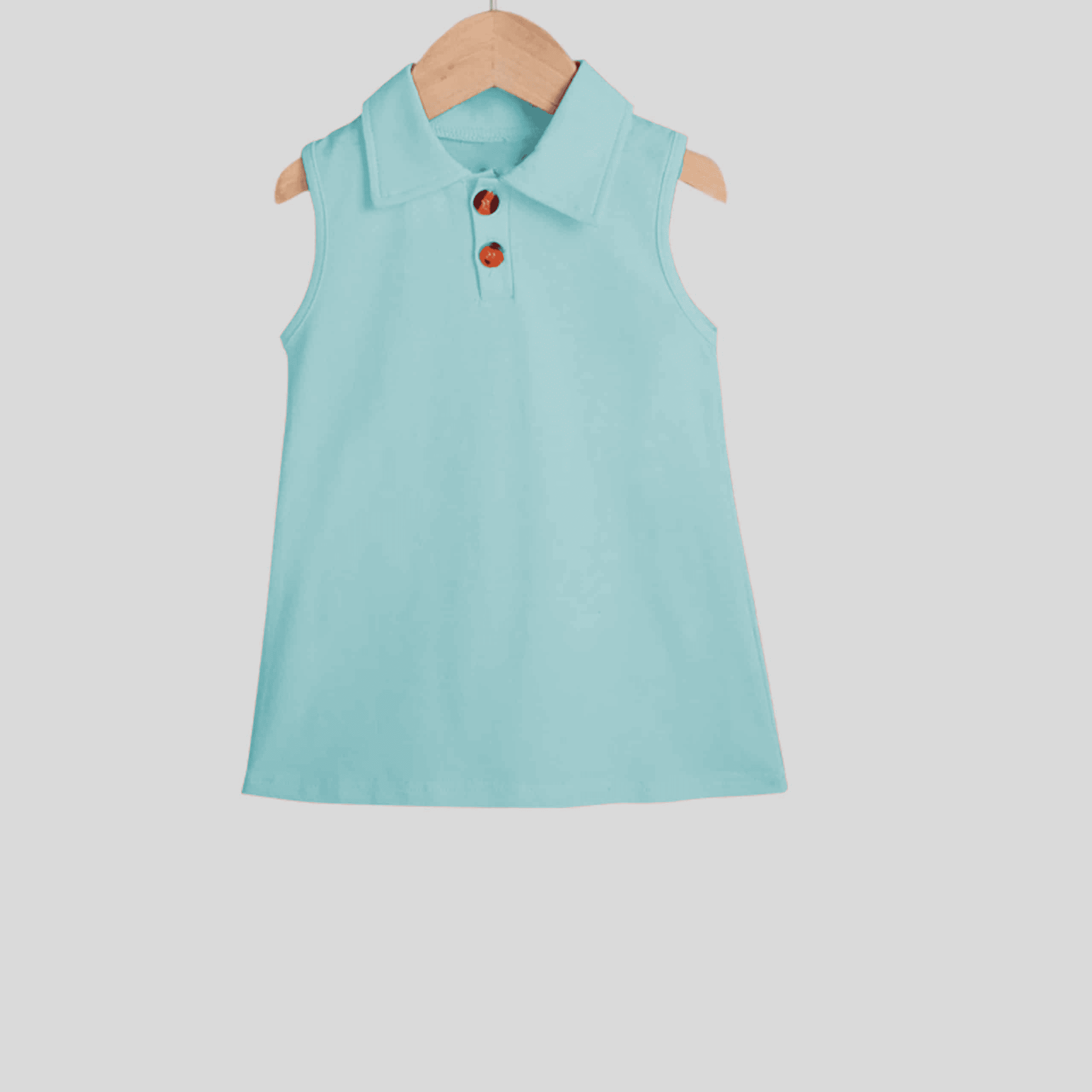 Girls ice blue t-shirt dress with collar neck, sleeve less-RKFCW148