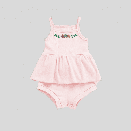 Girls bright Peach pink spaghetti top with cute floral print details and shorts set-RKFCW222