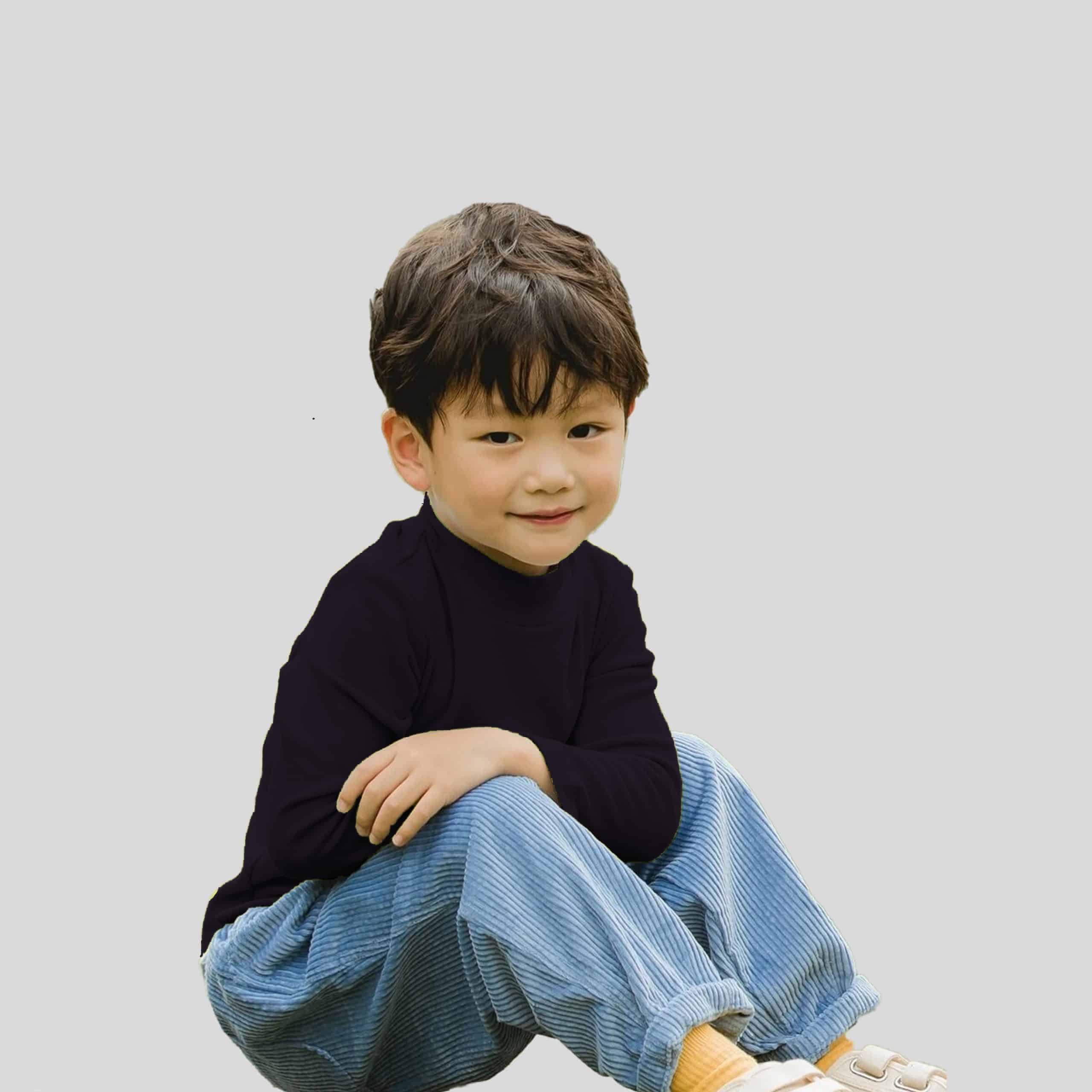 Boys High Collar Crew Neck Long Sleeve Neon T-Shirt-RKFCW359