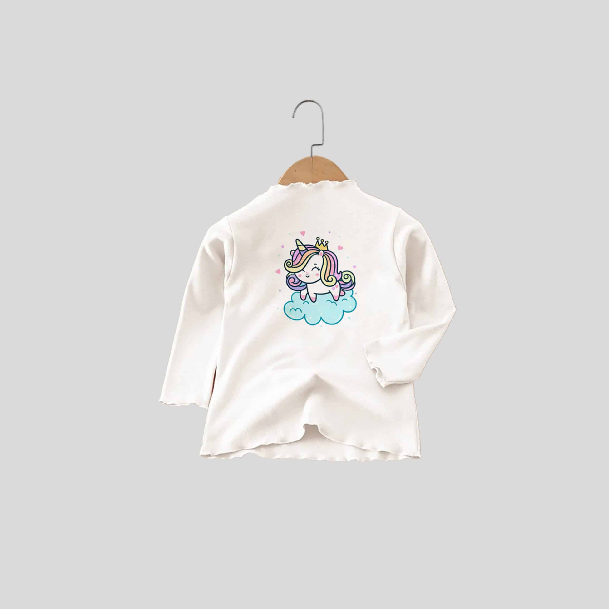 Girls White Top with Cute Unicorn Print - RKFCW328