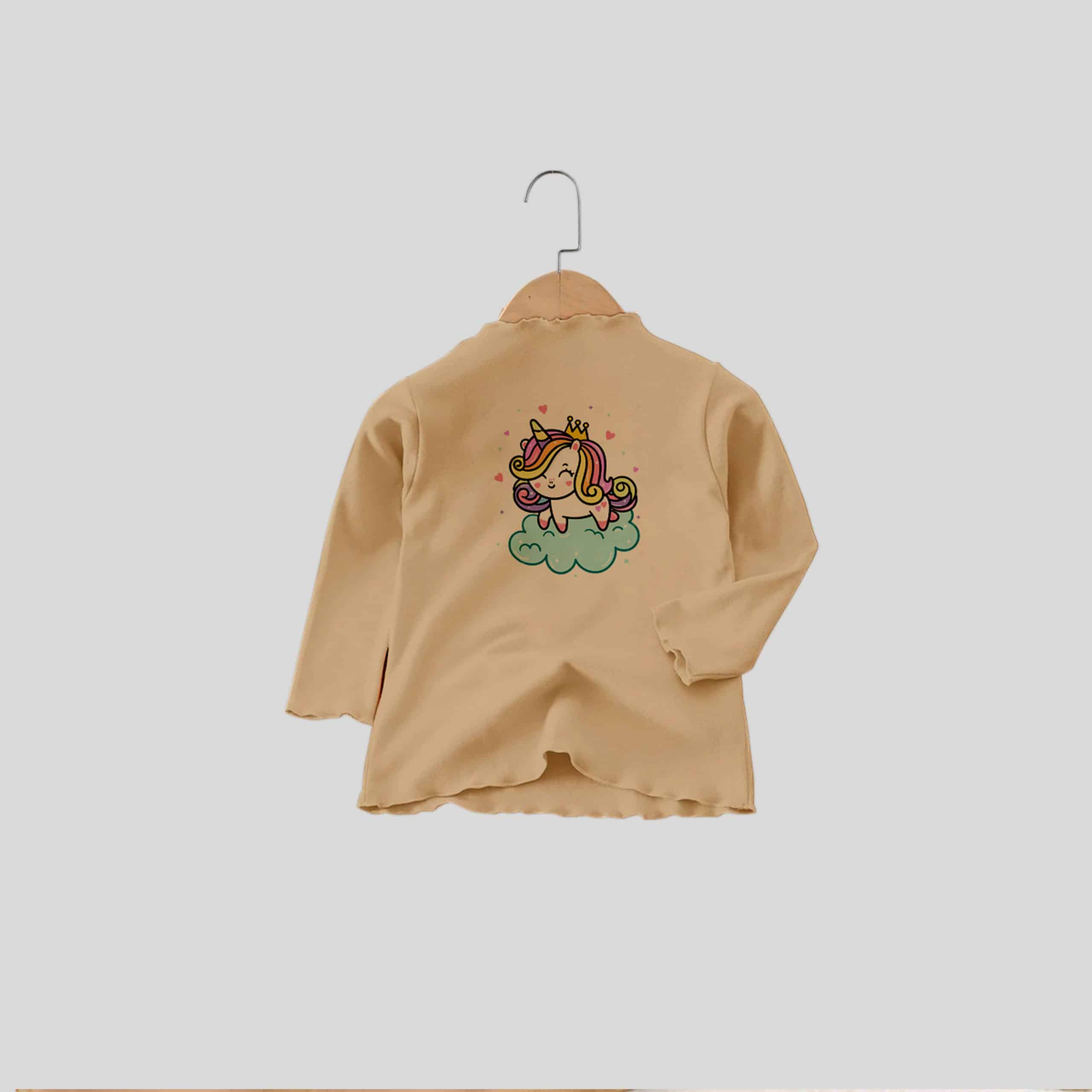 Girls Brown Top with Cute Unicorn Print - RKFCW327