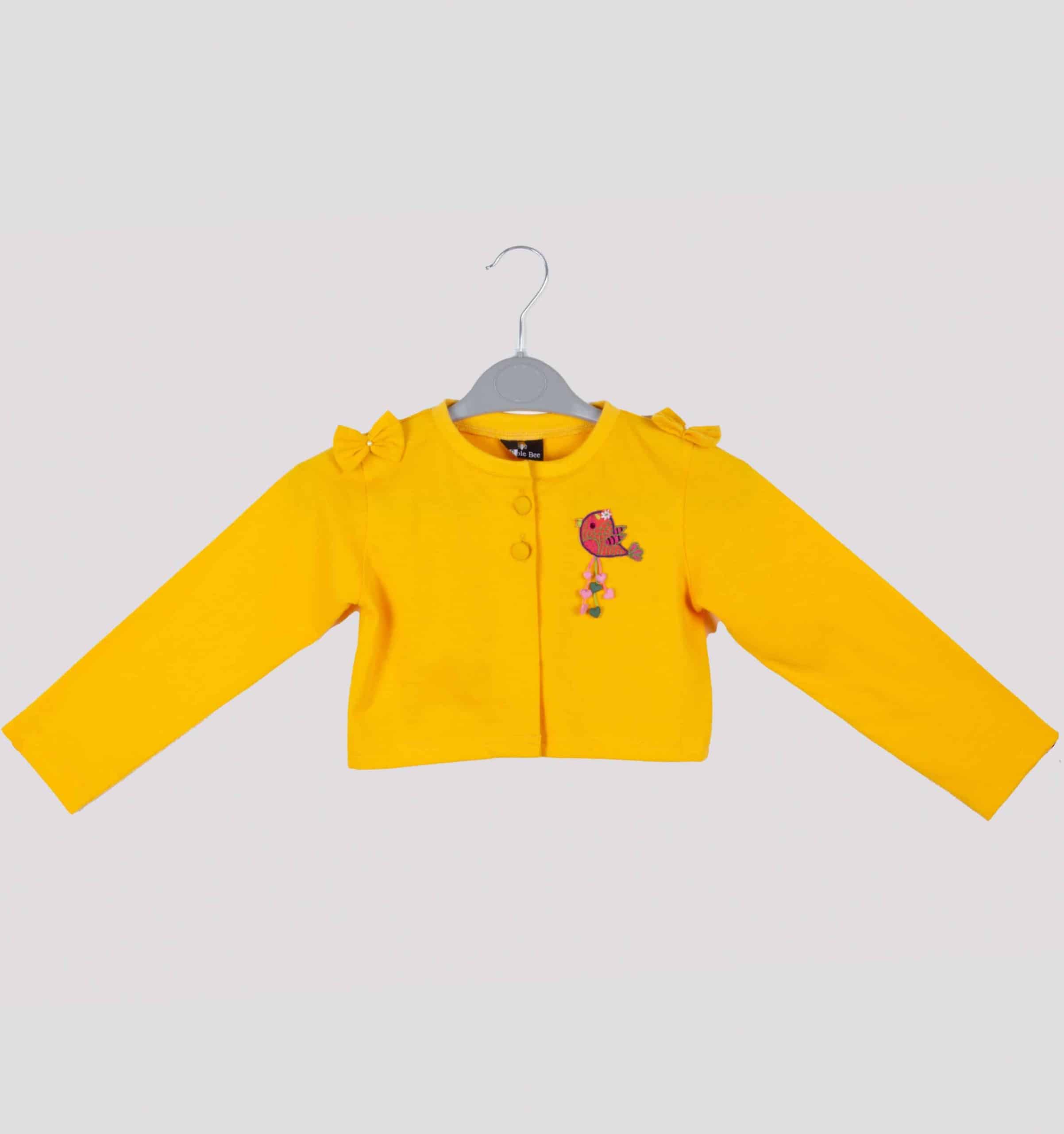 Full Sleeves Shrug with Bow Details and Bird Applique-RKFC015
