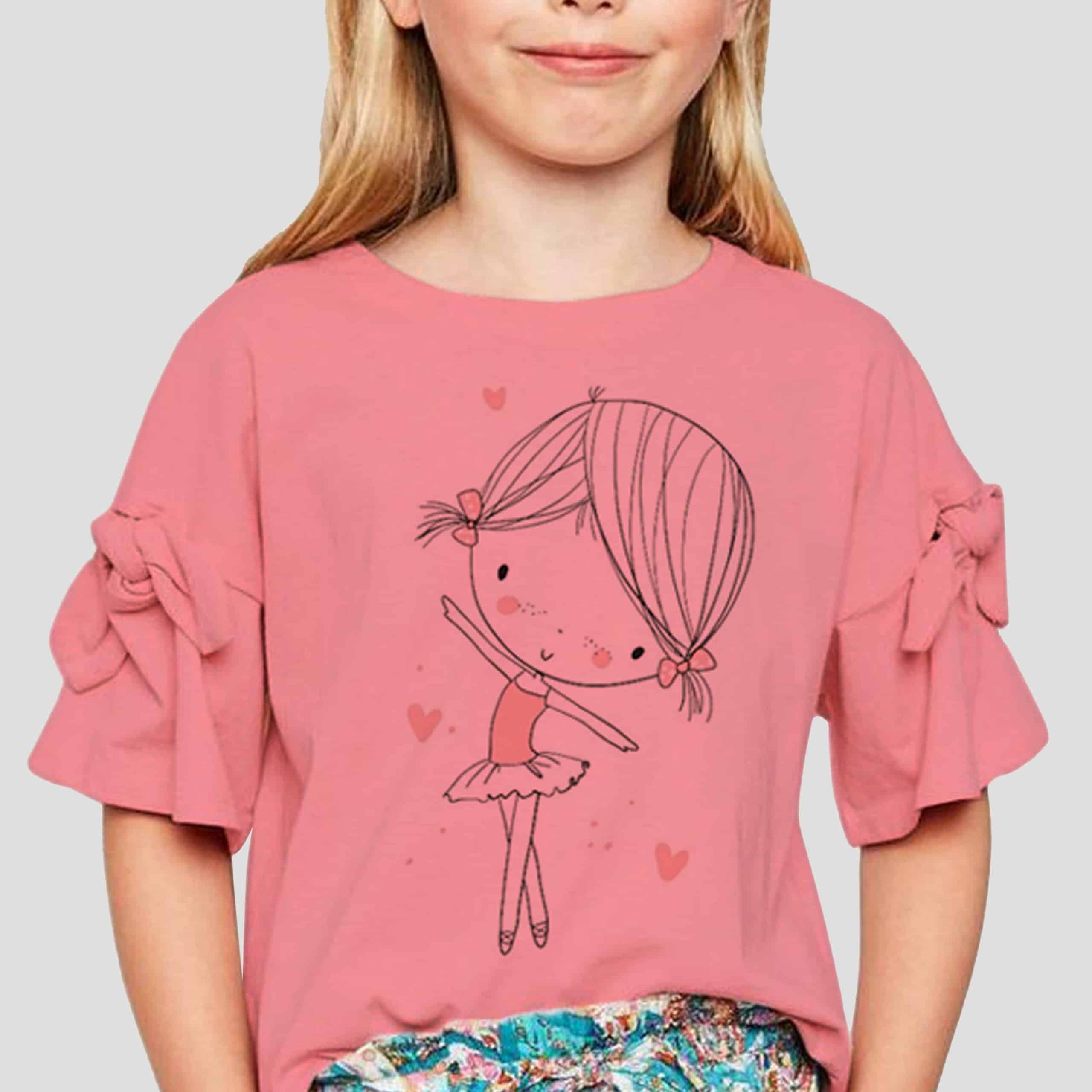 Girls pink tie knot at sleeve top-RKFCGT004