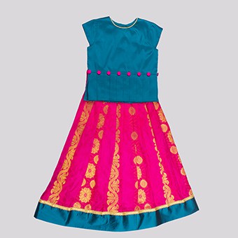 Girls blue and pink with traditional lehenga-RKFCW06