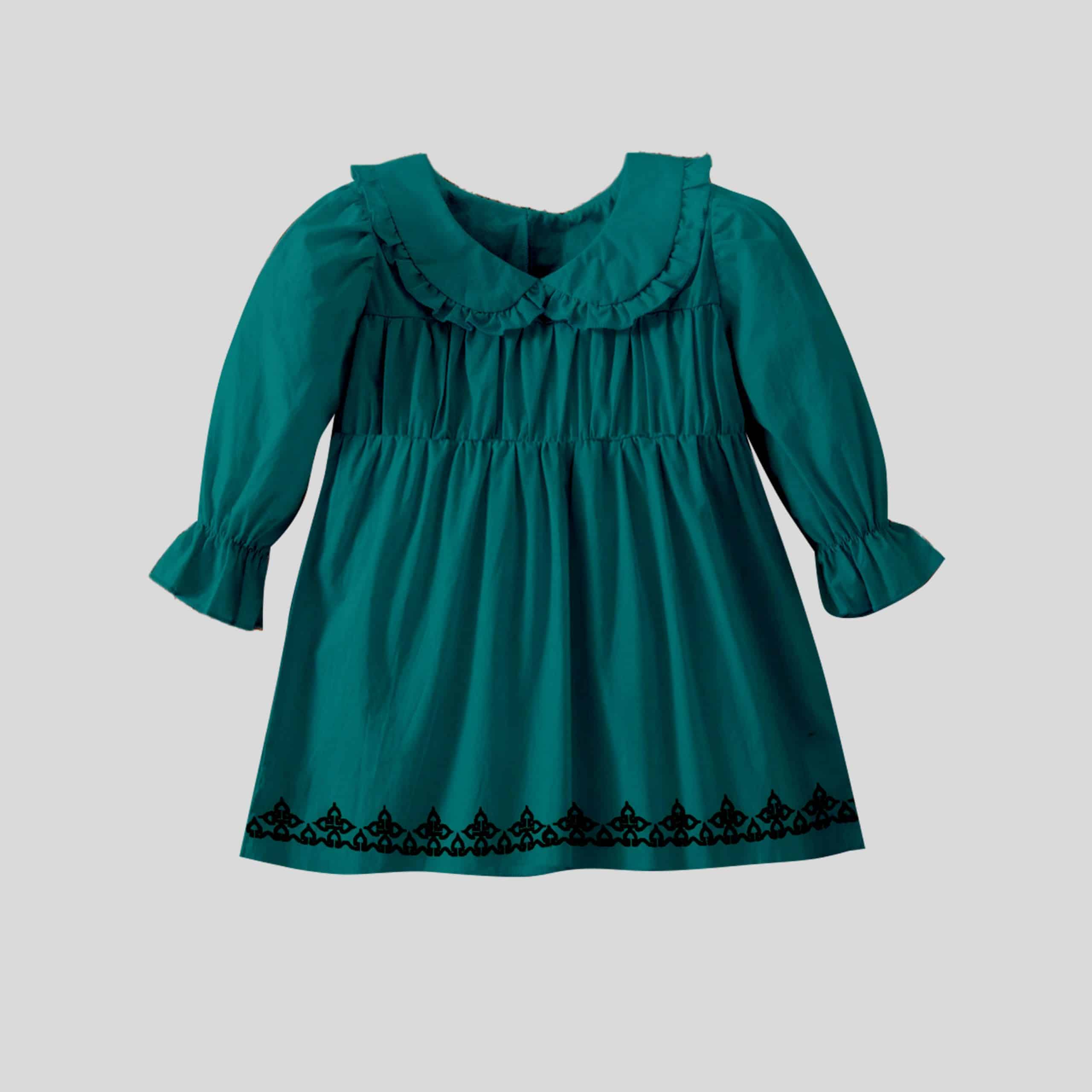Girls peacock color peter pan collar with full puff sleeve - RKFCW152