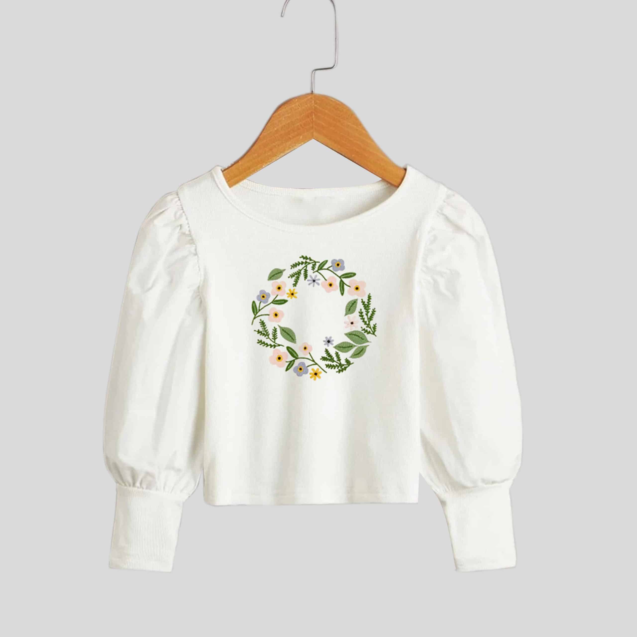White girls floral print with full puff sleeve for party wear-RKFCW198