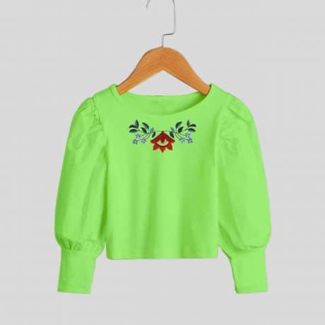 light green girls floral print with full puff sleeve for party wear-RKFCW201