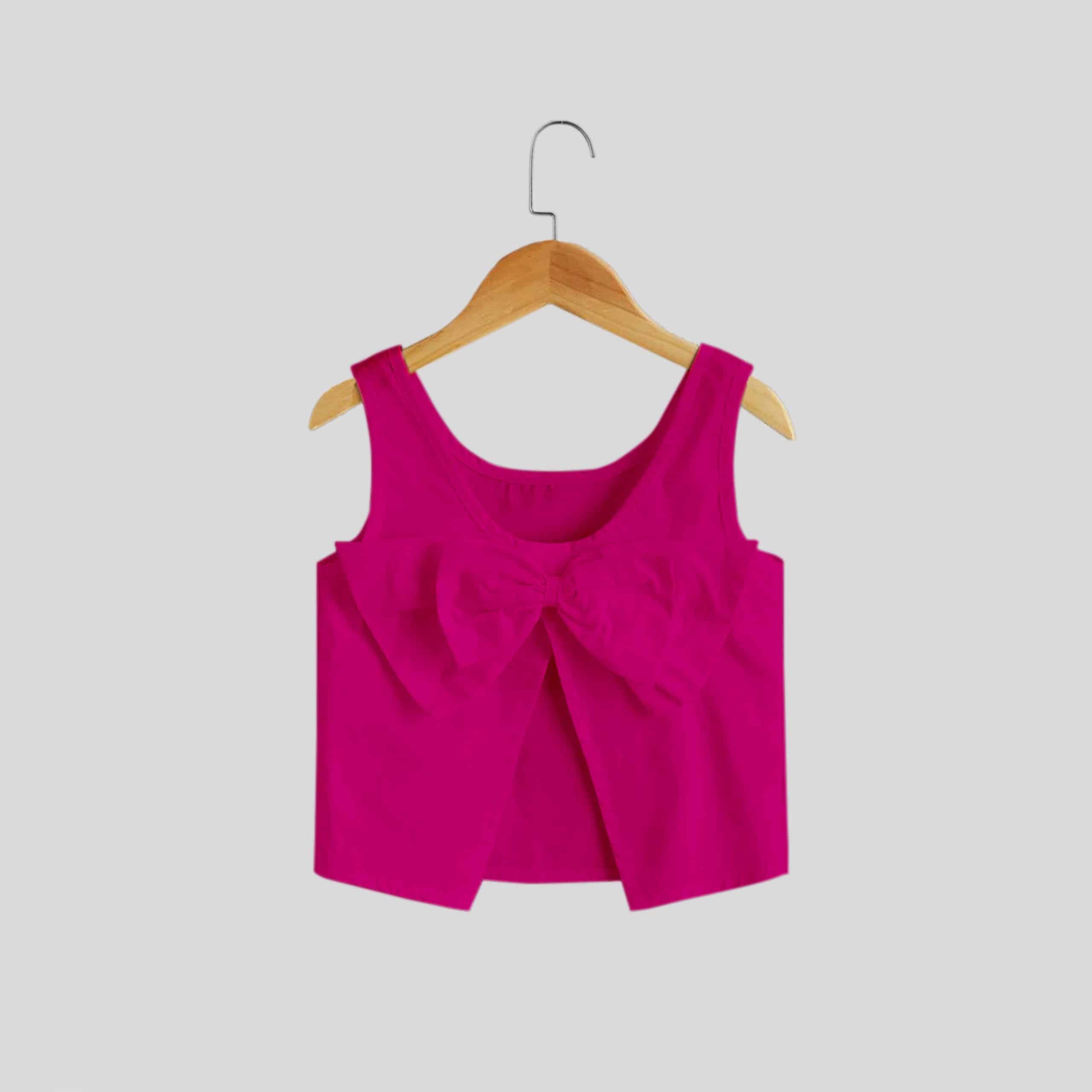Girls sleeveless pink top with cute bow details-RKFCW216