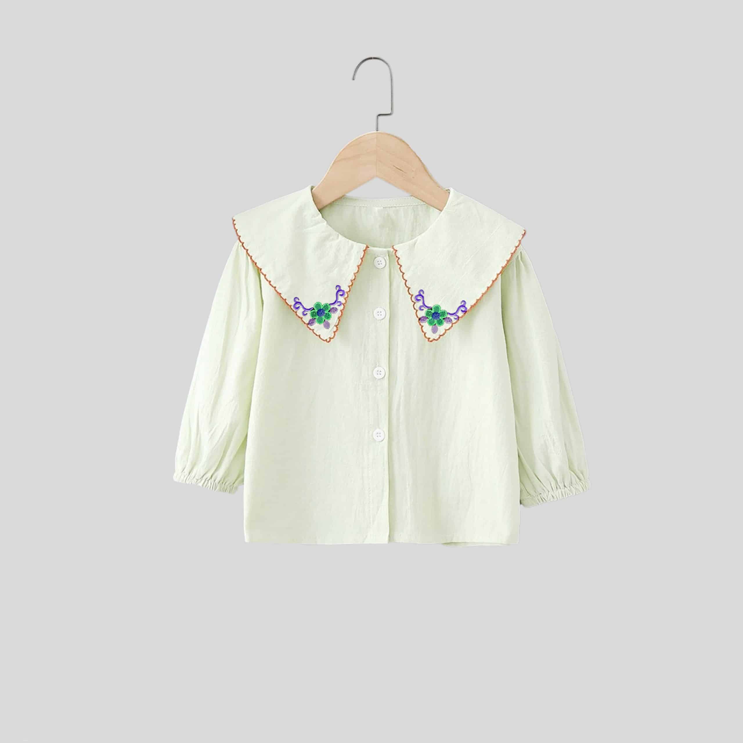 Girls white floral embroidered cape collar full sleeves shirt top-RKFCW257