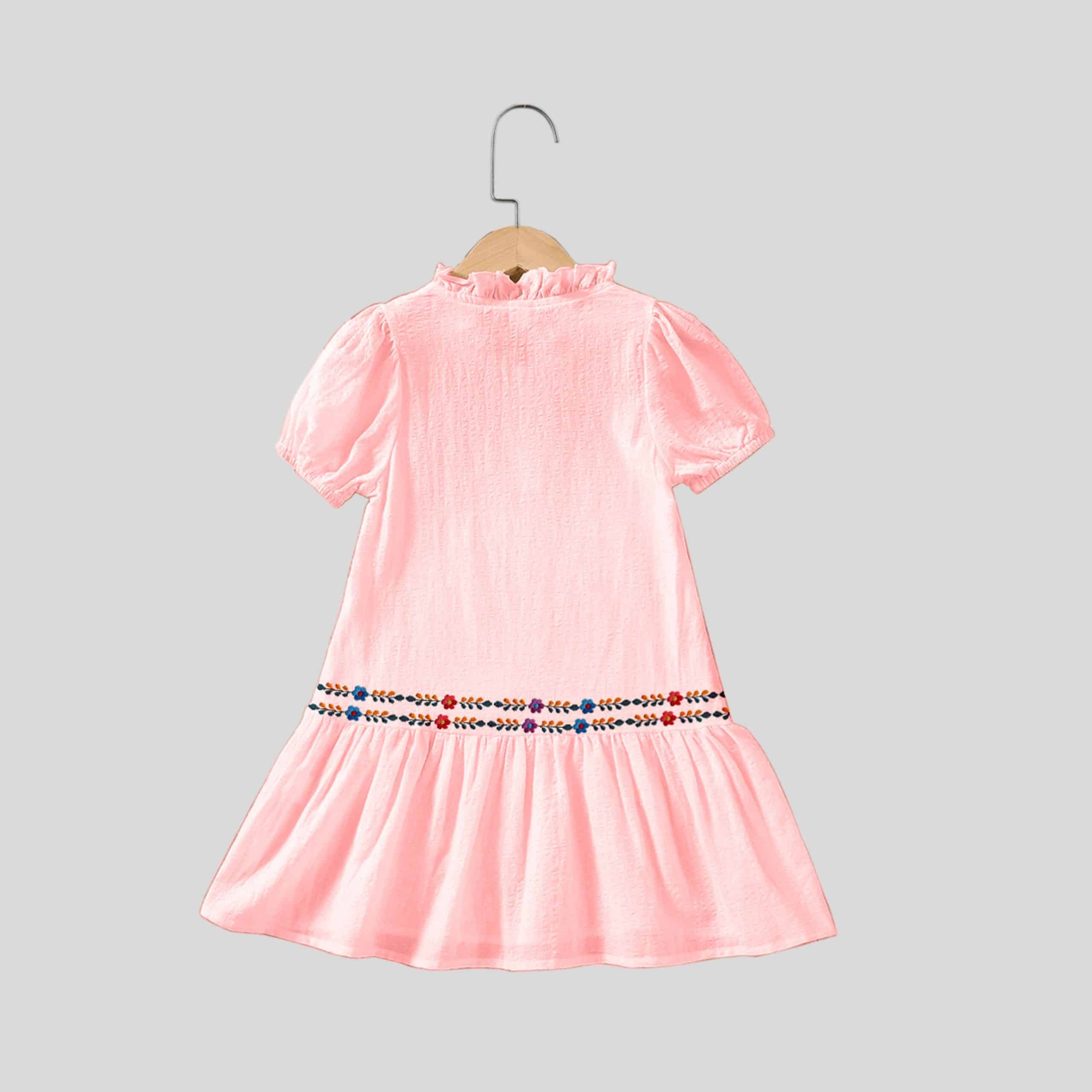 Girls pink frill collar dress with puff sleeves - RKFCW285