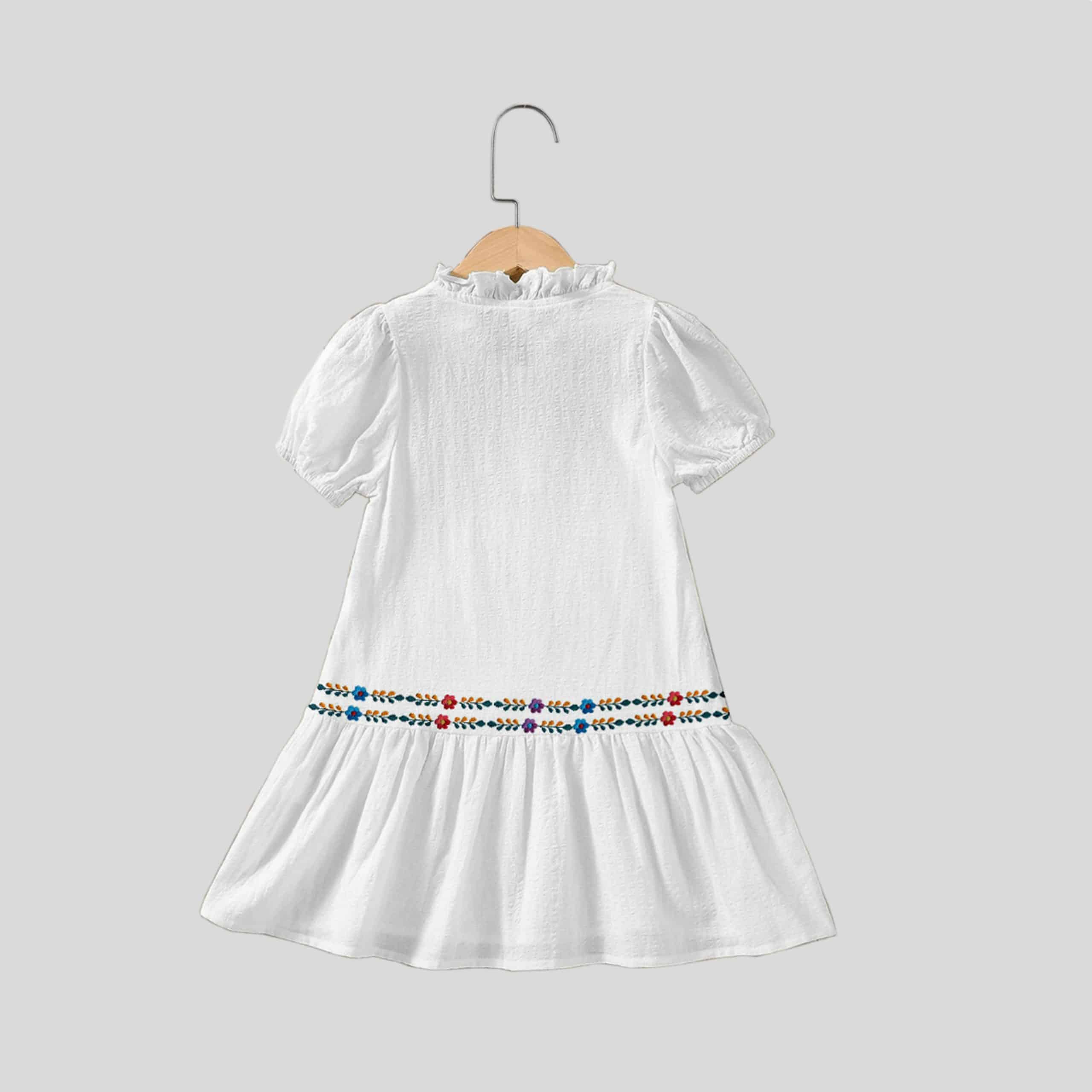Girls white frill collar dress with puff sleeves - RKFCW286
