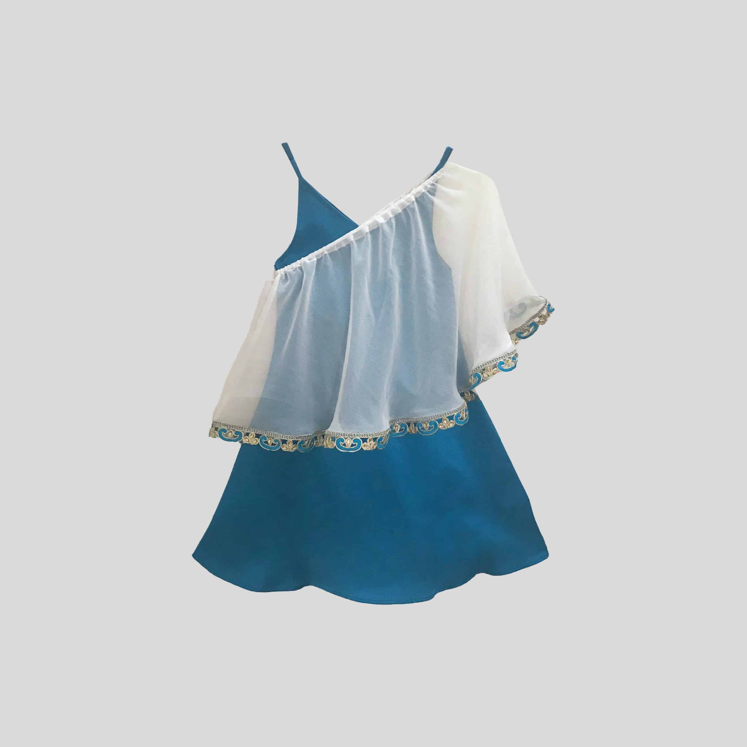 Girls teal pretty Dress with a frill shawl - RKFCW289