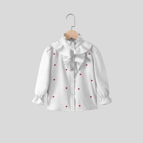 Girls White Little Heart Print Frill Top - RKFCW318