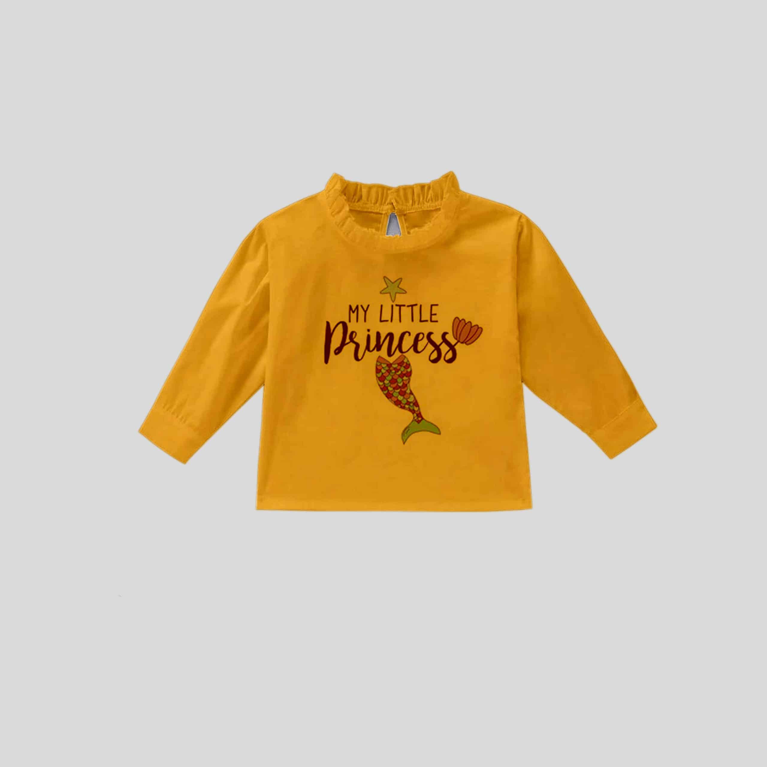 Girls Yellow Frill Collar Top with Cute Print - RKFCW321