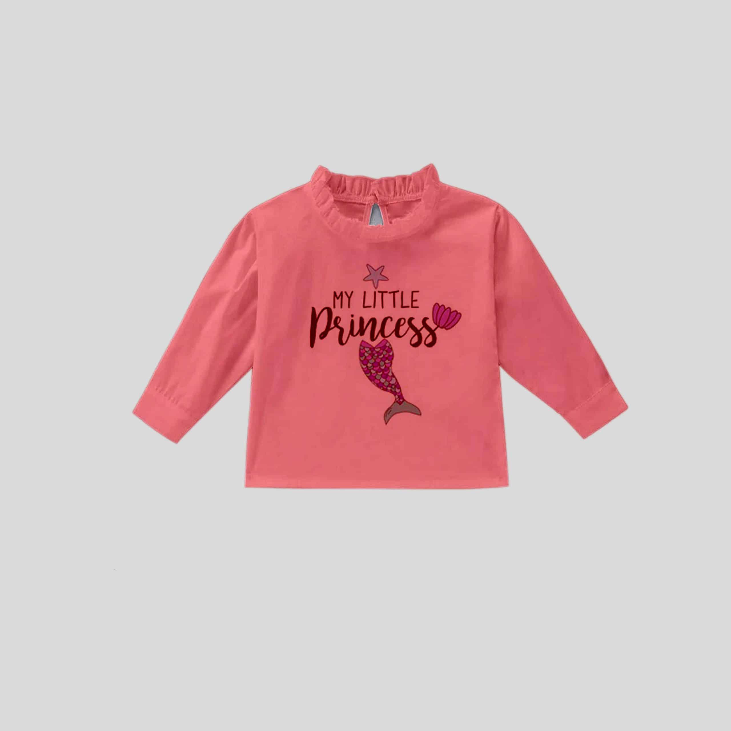 Girls Pink Frill Collar Top with Cute Print - RKFCW322