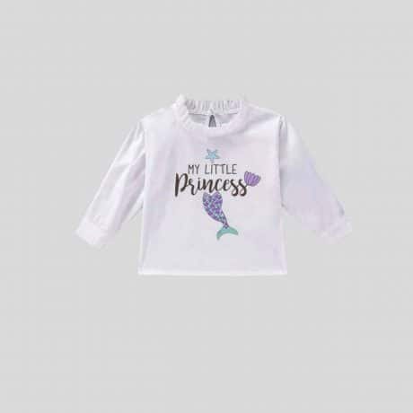 Girls Full Sleeve White Frill Collar Top with Cute Print - RKFCW323