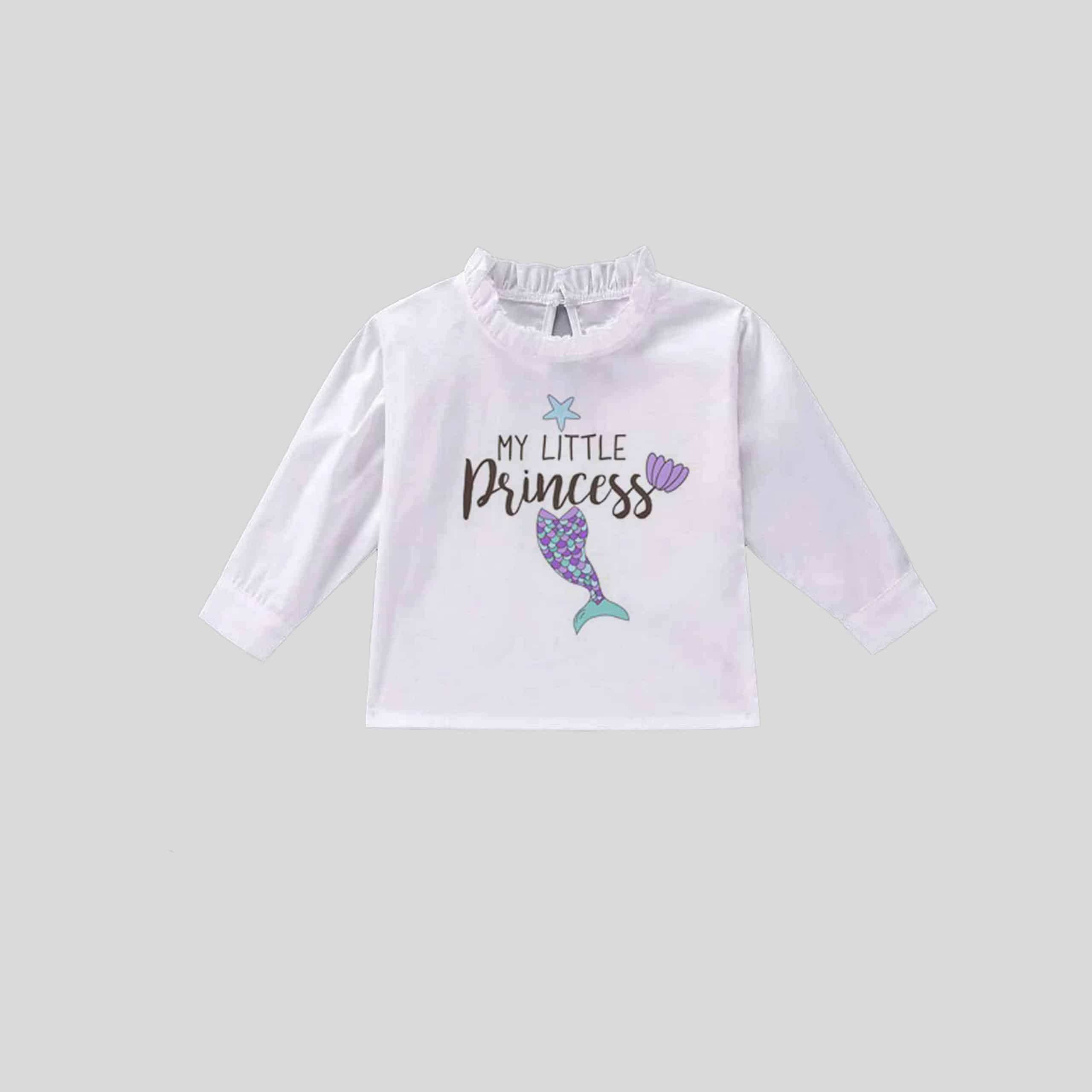 Girls Full Sleeve White Frill Collar Top with Cute Print - RKFCW323