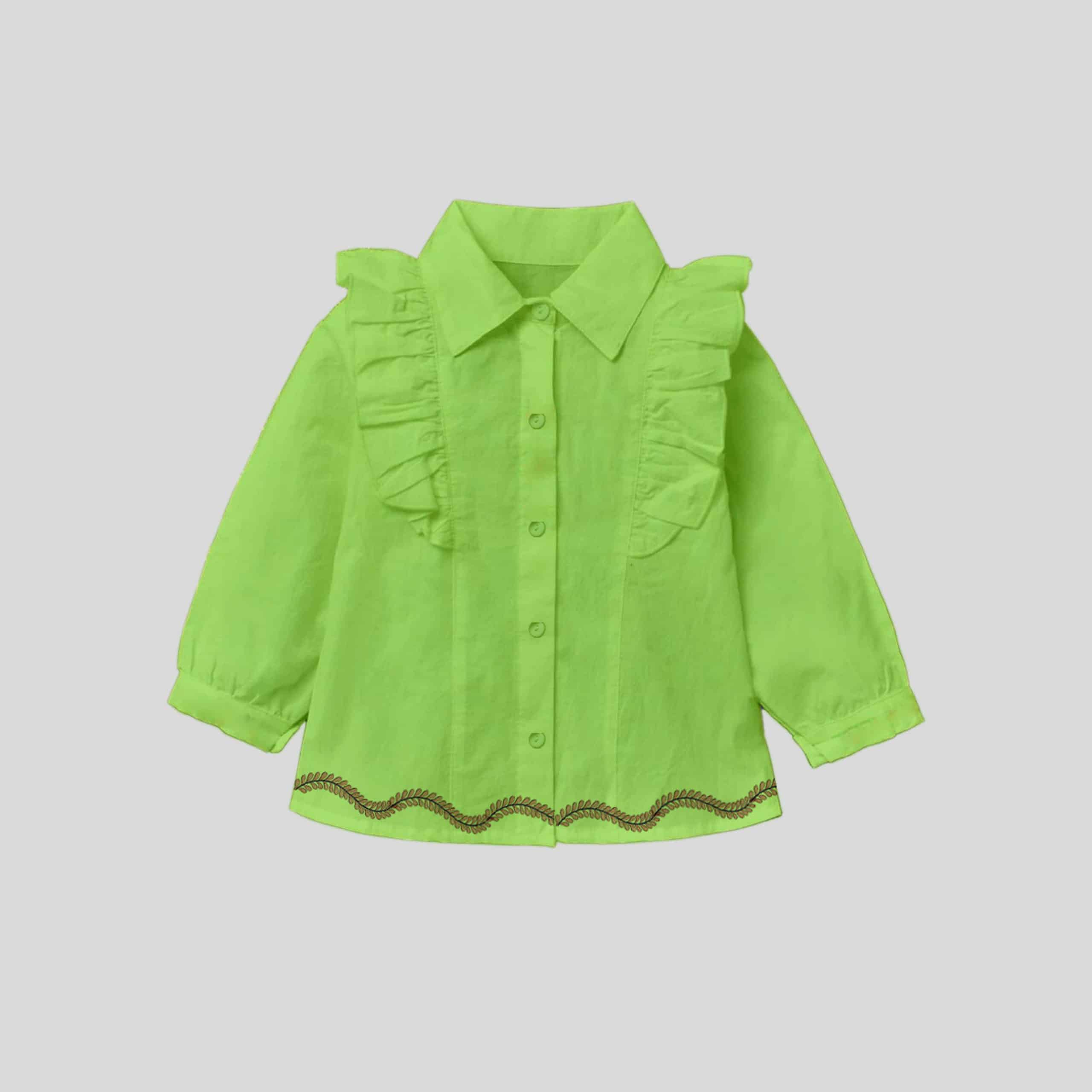 Girls Green Frill Top with Cute Floral Print - RKFCW330