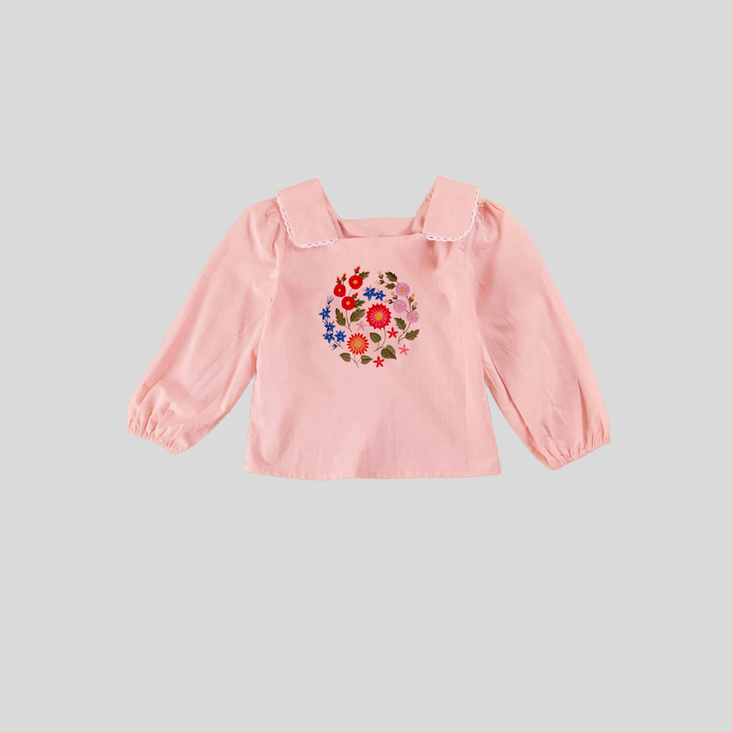 Girls Peach Top with Cute Floral Print - RKFCW333
