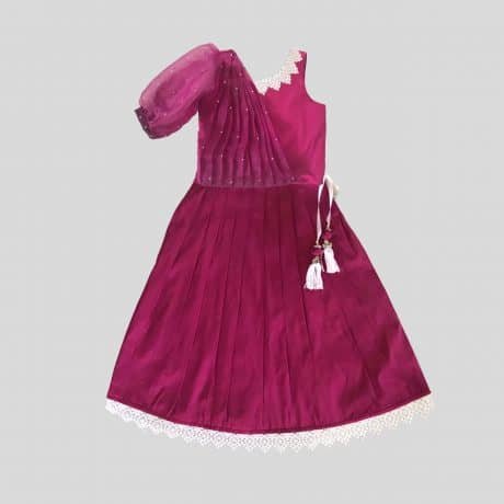 Girls Magenta Draped Ethnic Top and Lehenga Set - RKFCW342