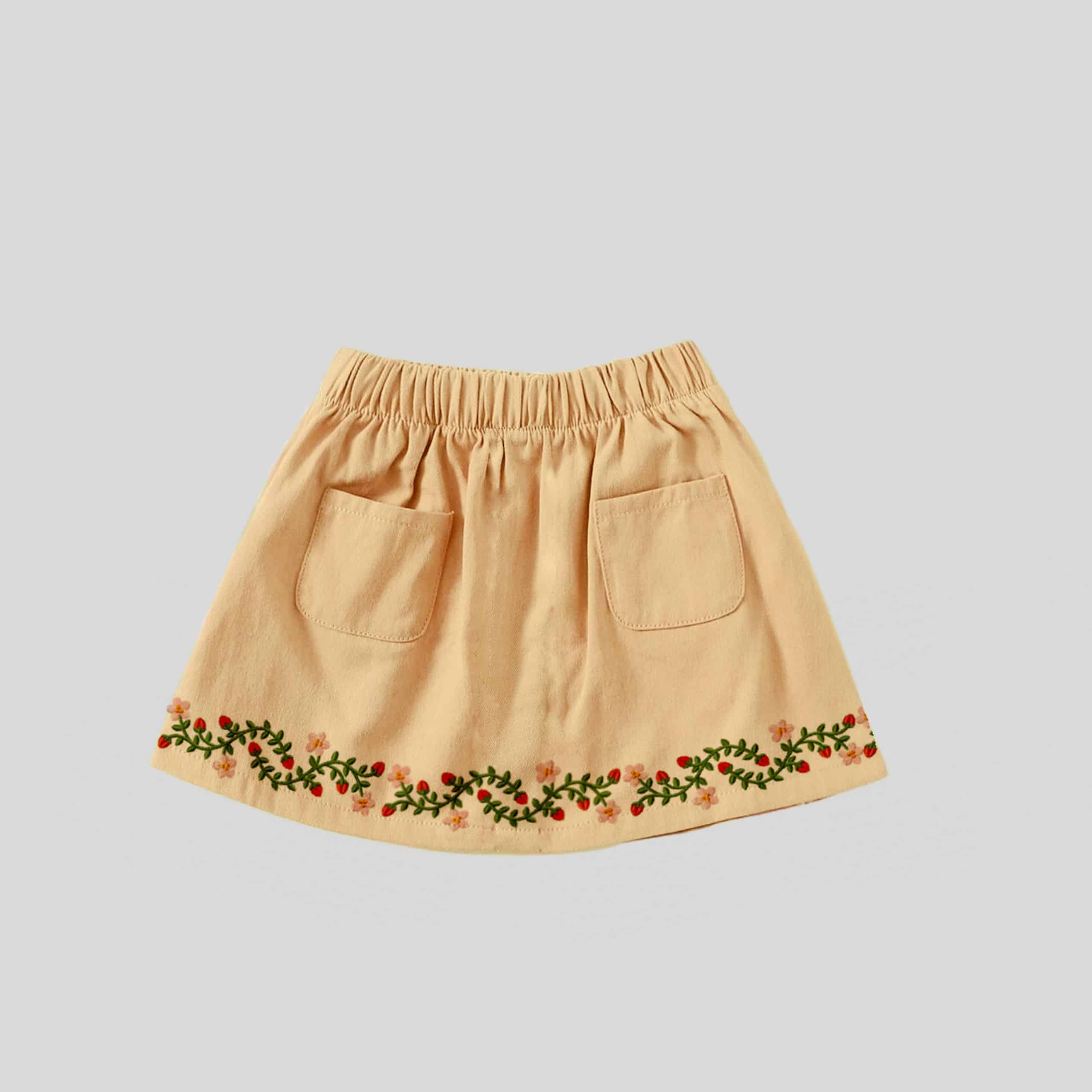 Girls Beige Skirt with a Floral Print Hemline - RKFCW343