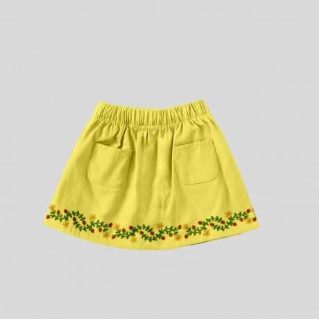 Girls Yellow Skirt with a Floral Print Hemline - RKFCW345