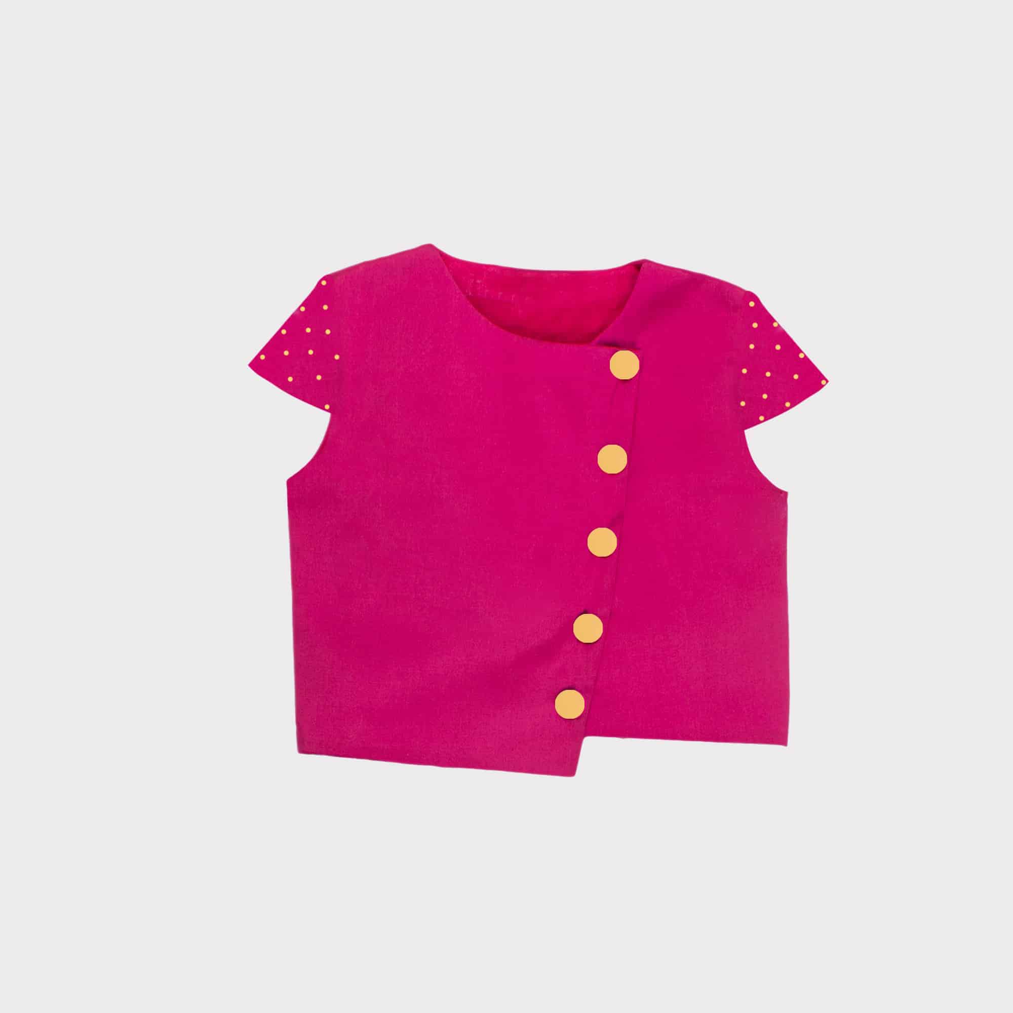 Girls hot pink asymmetrical with cap sleeves top-RKFCW49