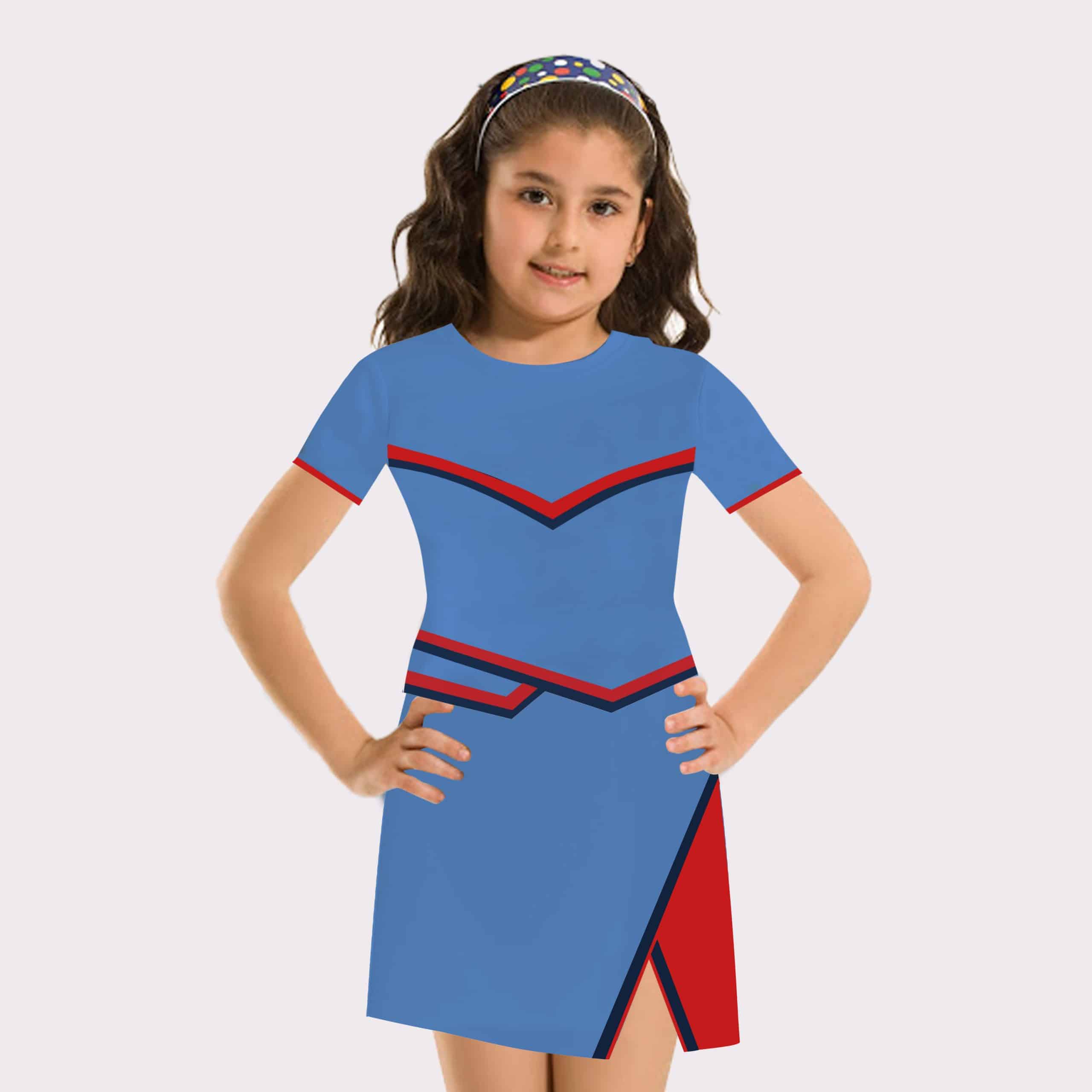 Girls assyemtrical blue half sleeves top-RKFCW56