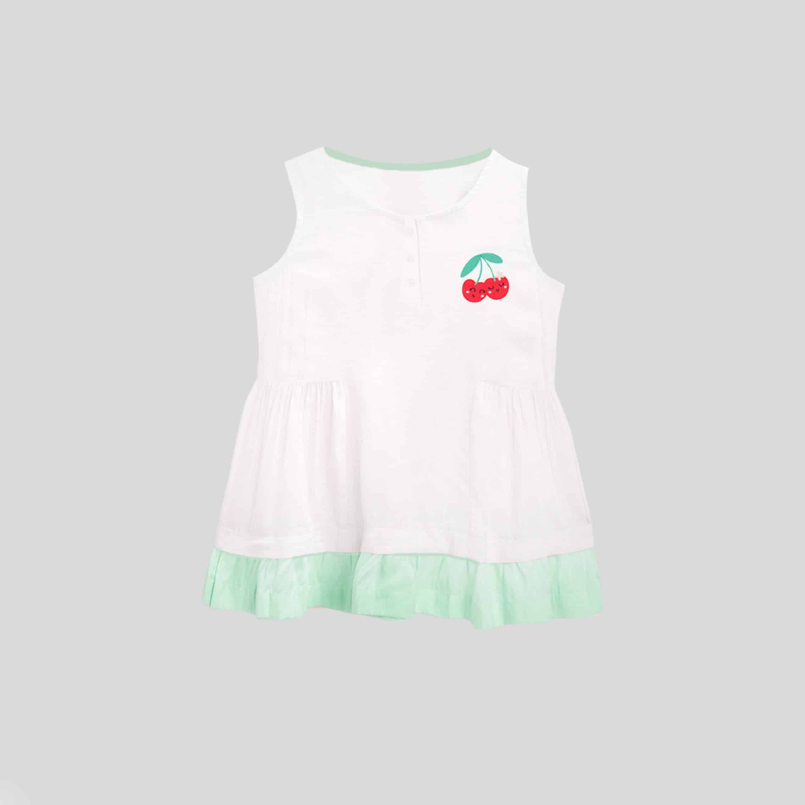 Girls white and light blue board cherry print dress-RKFCW85