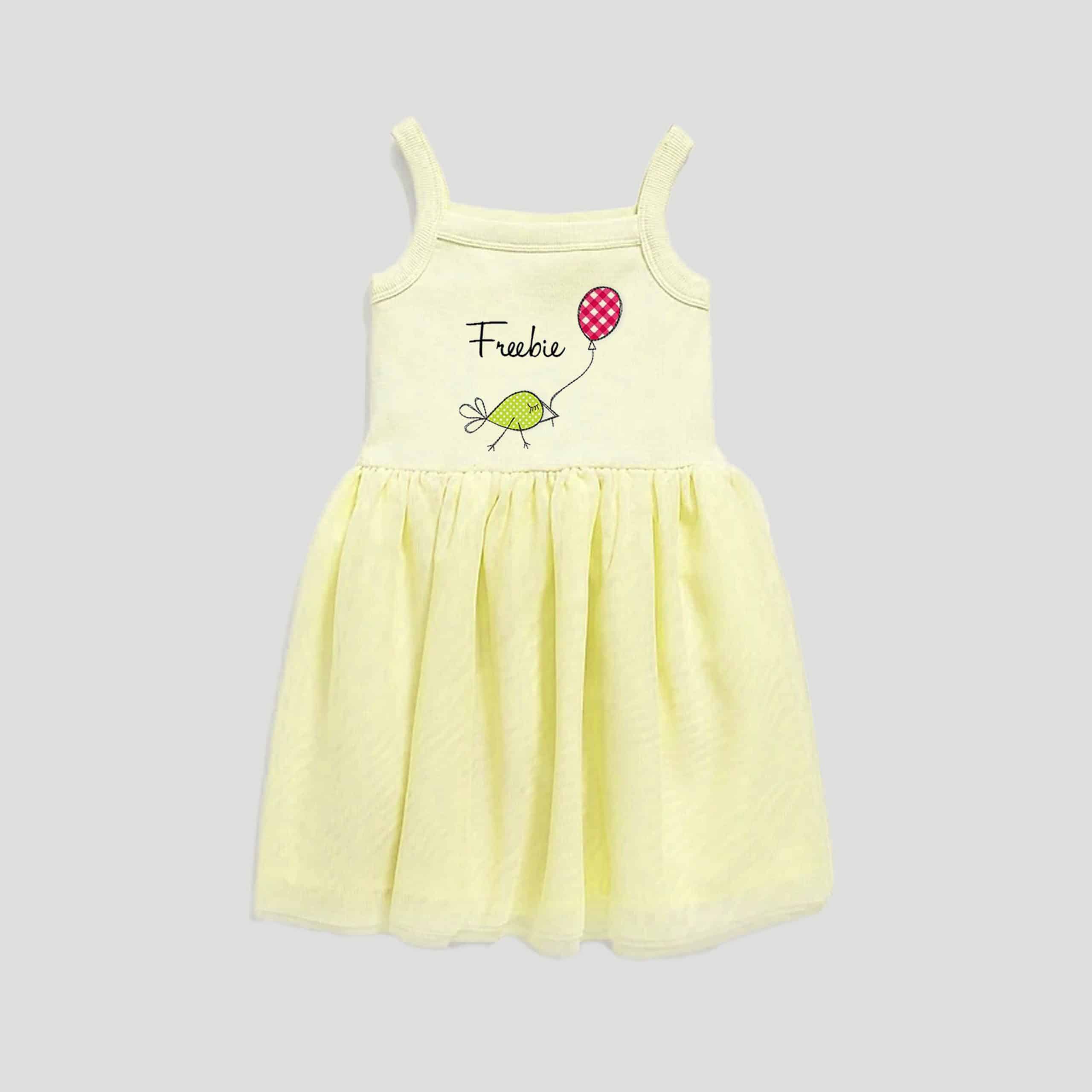 Cute girls light yellow freebie net dress-RKFCW92