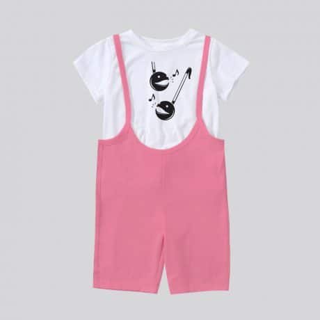 Two piece baby pink girl's jumpsuit with unicorn print for causal wear-RKFCW93