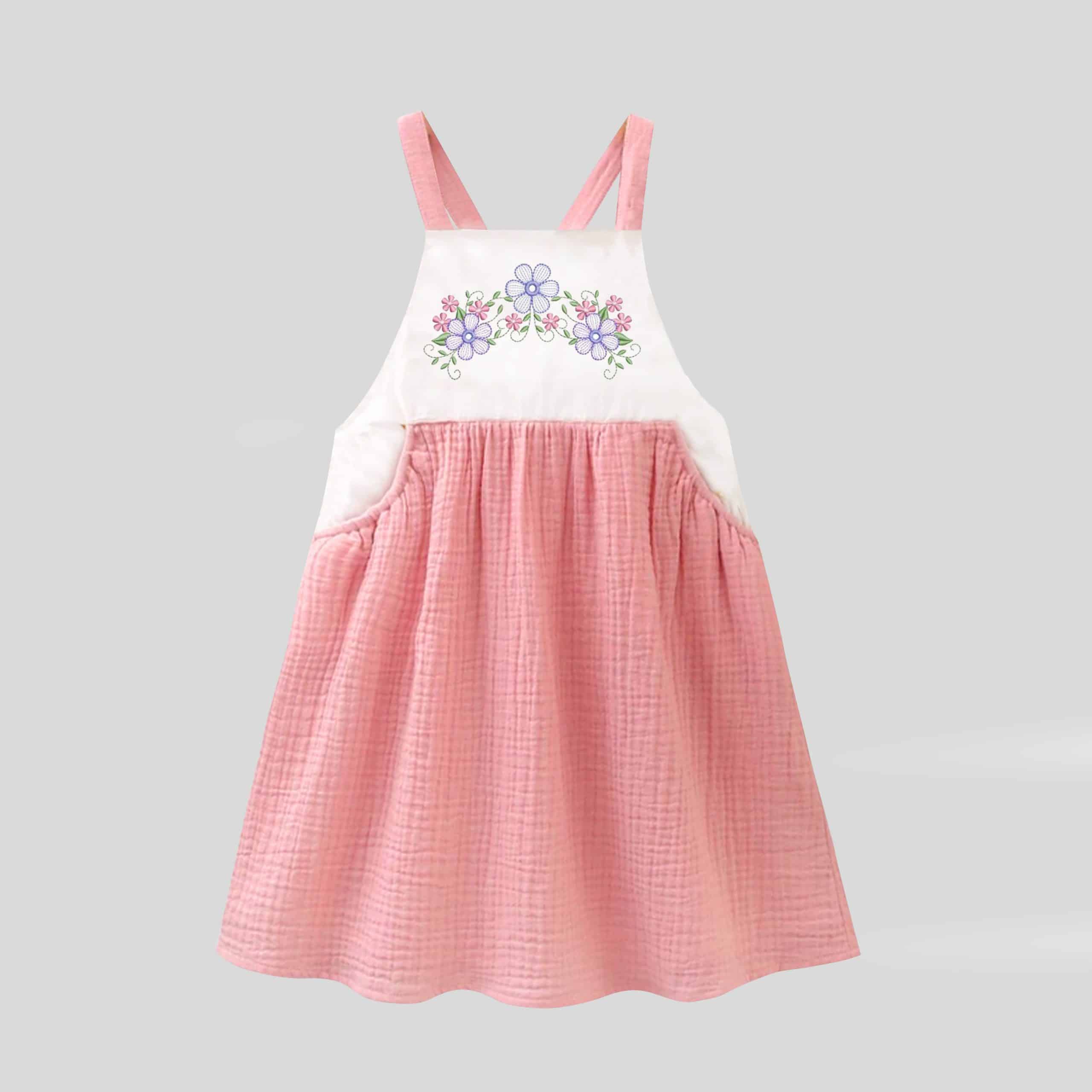 White and baby Peach Dress with floral print details, perfect for a young fashionista-RKFCW98
